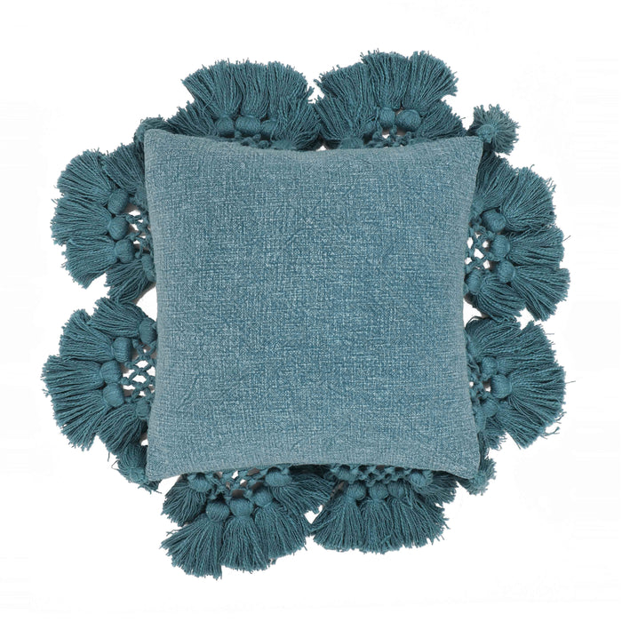 Stone 21" Washed Cotton Tasseled Square Throw Pillow Cover