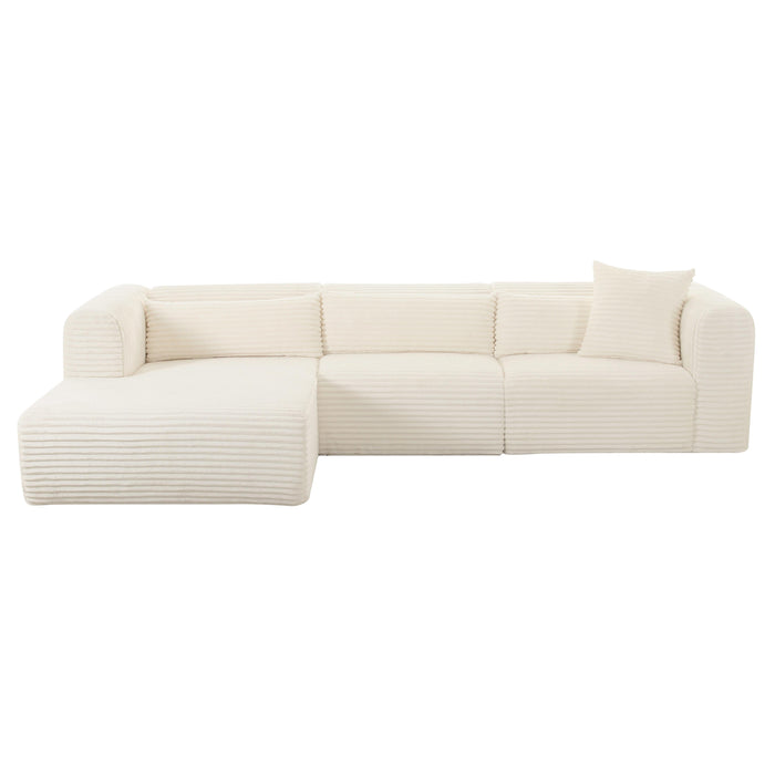 Tarra 3-Piece Fluffy Oversized Performance Corduroy Modular L-Shaped Sectional