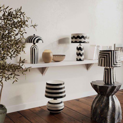 Minori Black Striped Papier Mache Table Lamp - Dream Home Furniture & Mattress (Waite Park, MN)