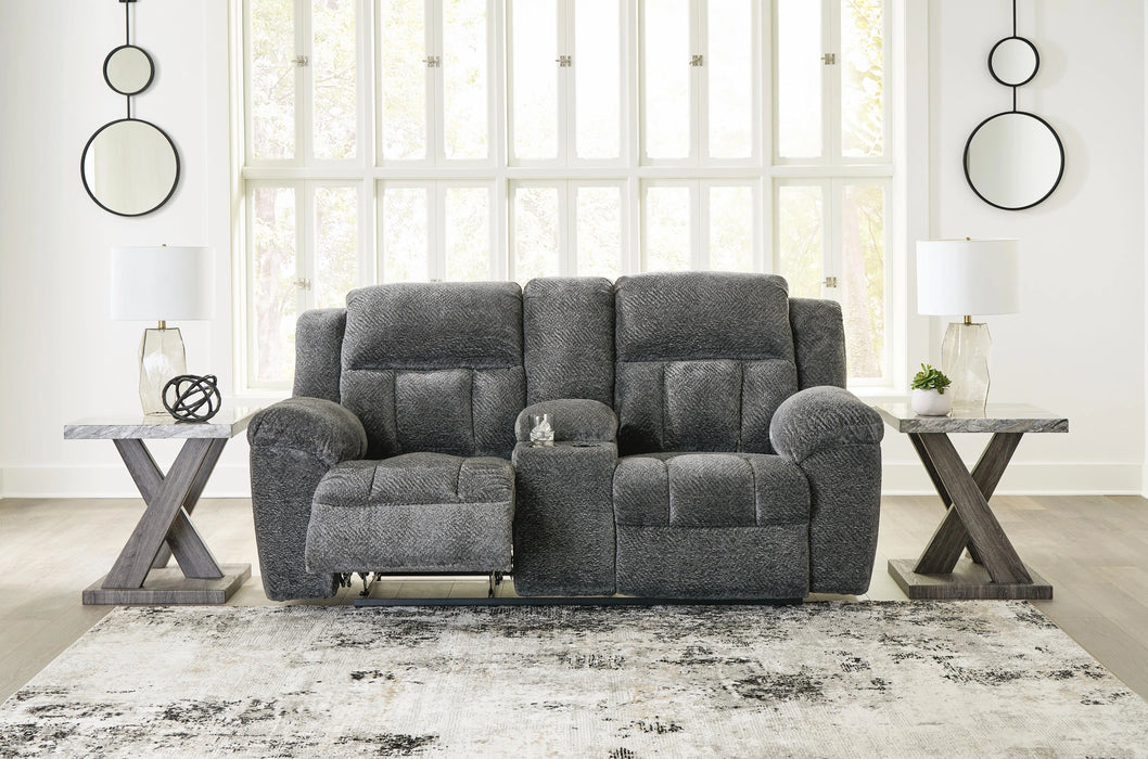 Frohn Reclining Loveseat with Console - Dream Home Furniture & Mattress (Waite Park, MN)