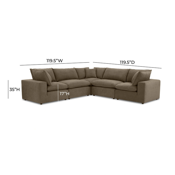 Cali 5-Piece Brown Leather Modular L-Sectional