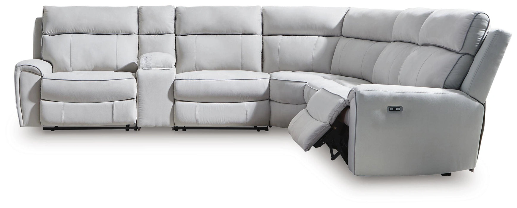 Social Pointe Reclining Sectional with Storage Console - Dream Home Furniture & Mattress (Waite Park, MN)