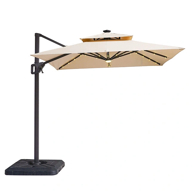 Xico 8 Ft Square Umbrella w/ Double Top w/ LED Light + 37" Large Base - Dream Home Furniture & Mattress (Waite Park, MN)