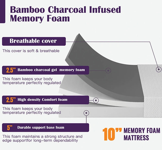 Nasturtium 10" E.King Bamboo Charcoal Infused Memory Foam - Dream Home Furniture & Mattress (Waite Park, MN)