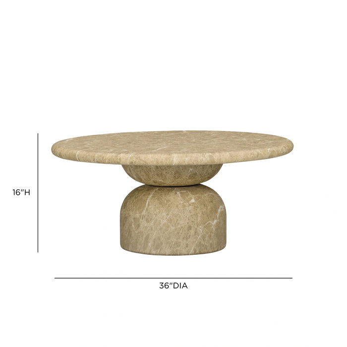 Cynthia 36" Faux Travertine Concrete Indoor/Outdoor Coffee Table
