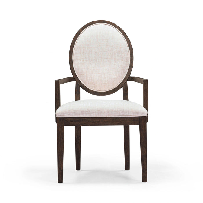 Mila Dark Brown and Beige Performance Fabric Dining Armchair
