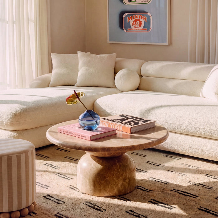 Cynthia 36" Faux Travertine Concrete Indoor/Outdoor Coffee Table