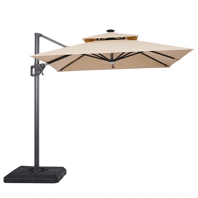 Xico 8 Ft Square Umbrella w/ Double Top w/ LED Light + 37" Large Base - Dream Home Furniture & Mattress (Waite Park, MN)