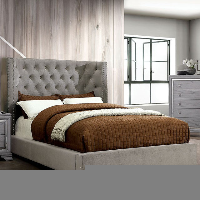 Cayla Cal.King, E.King, & Queen Bed Silver & Grey - Dream Home Furniture & Mattress (Waite Park, MN)