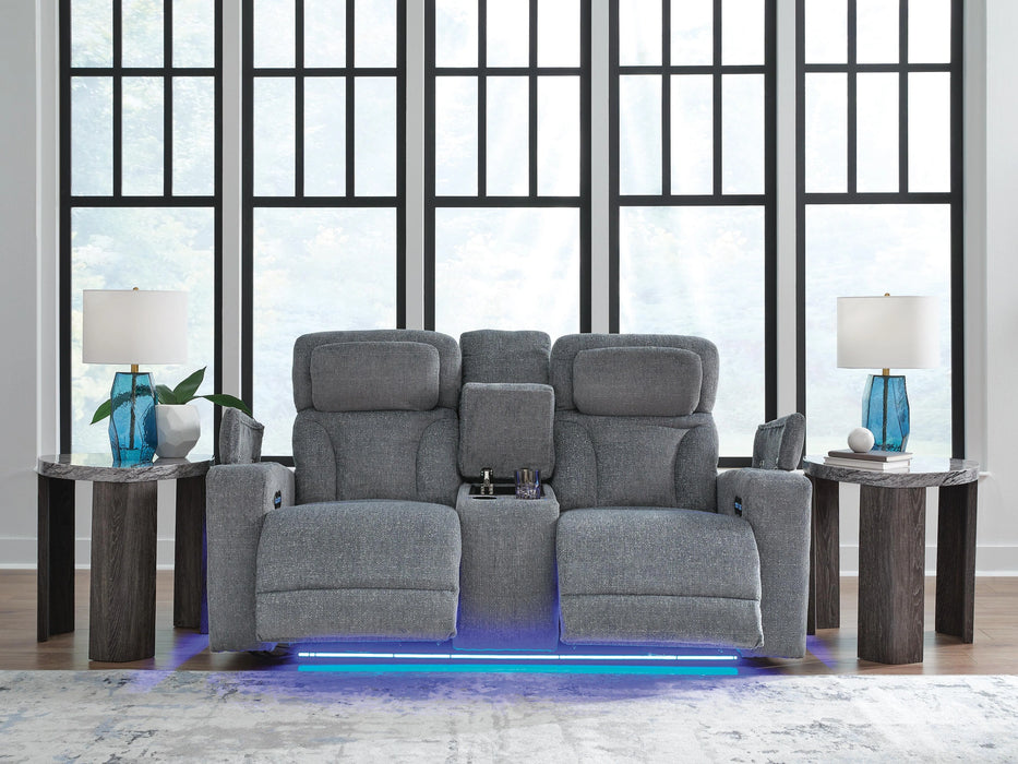 Studio Cave Power Reclining Loveseat with Console - Dream Home Furniture & Mattress (Waite Park, MN)