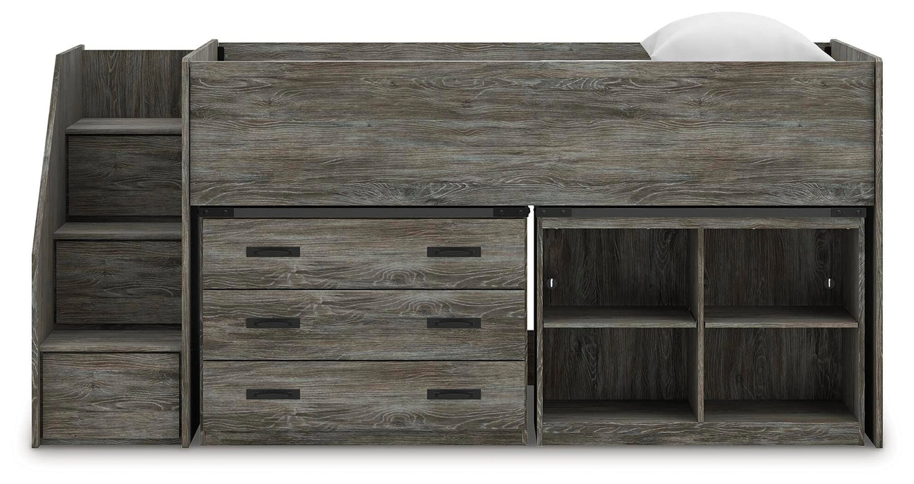 Frandern Loft Bed with Bookcase and Drawer Storage - Dream Home Furniture & Mattress (Waite Park, MN)