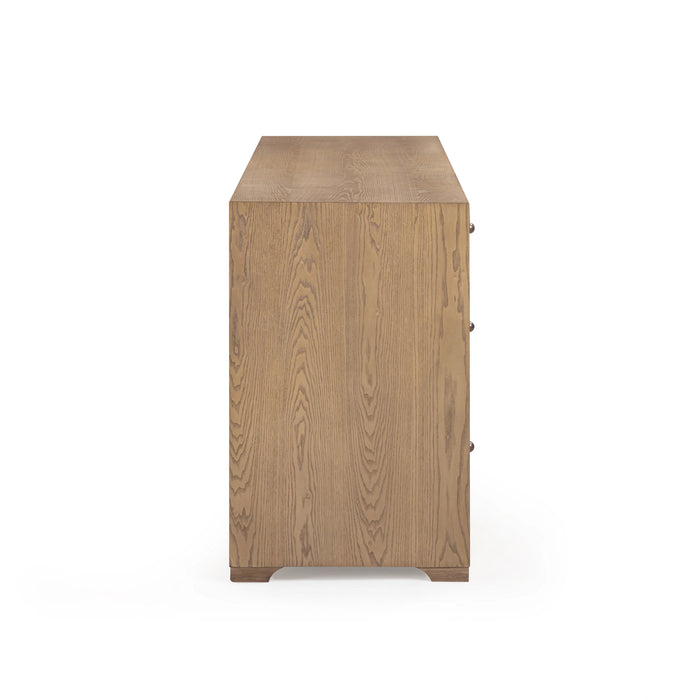 Laurentis 64" Light Taupe Suede and Wood 6-Drawer Dresser