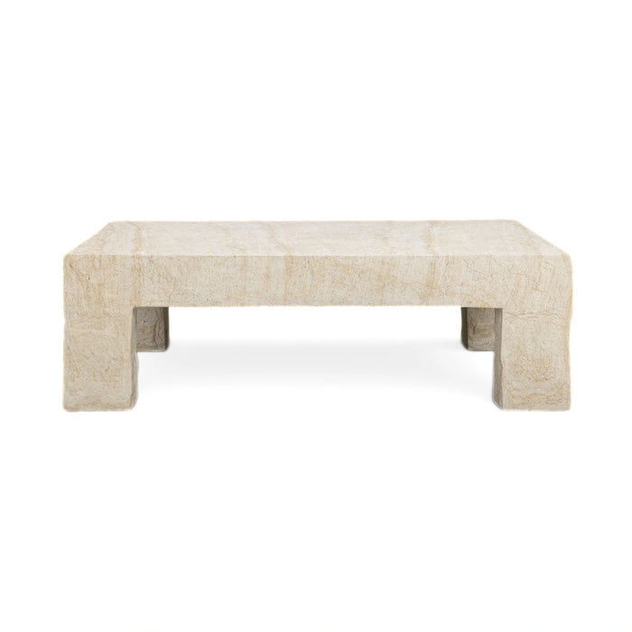 Roxanne 46" Faux Travertine Indoor/Outdoor Concrete Coffee Table