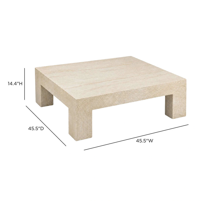 Roxanne 46" Faux Travertine Indoor/Outdoor Concrete Coffee Table