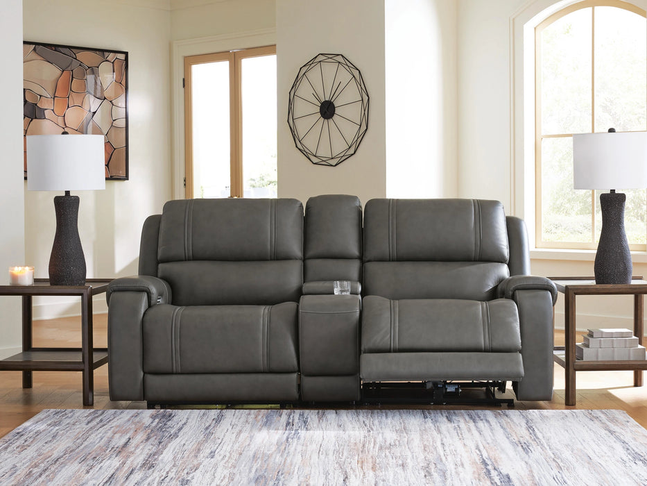 5Z - Pittson Power Reclining Sectional Loveseat with Console - Dream Home Furniture & Mattress (Waite Park, MN)