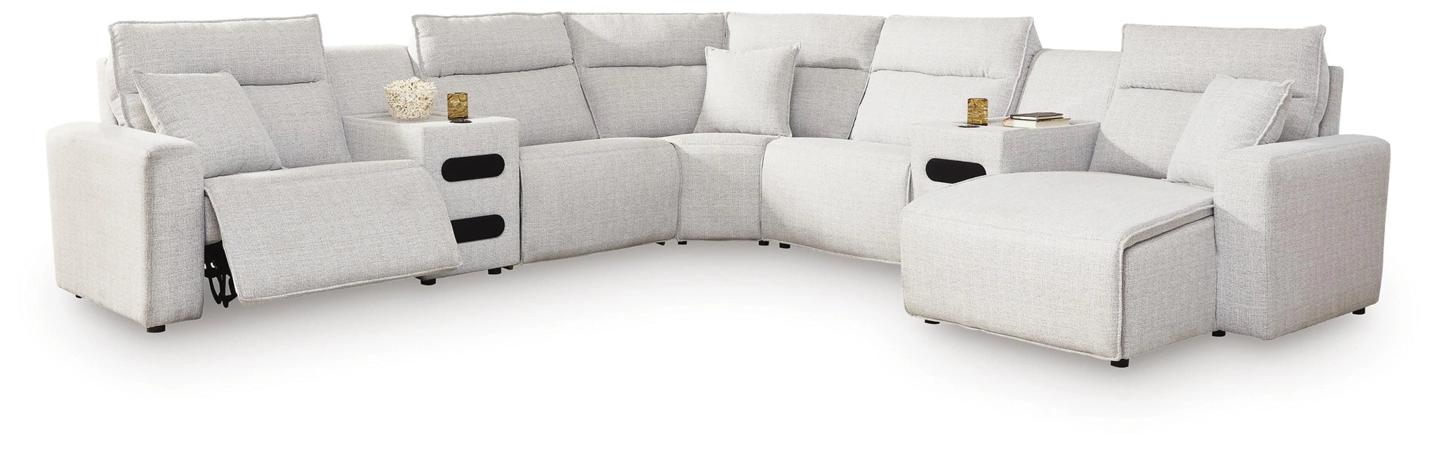 Modmax II Power Reclining Sectional with Chaise and Audio Consoles - Dream Home Furniture & Mattress (Waite Park, MN)