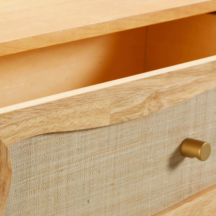 Grappa 62" Natural Wood & Raffia Wavy 6-Drawer Dresser