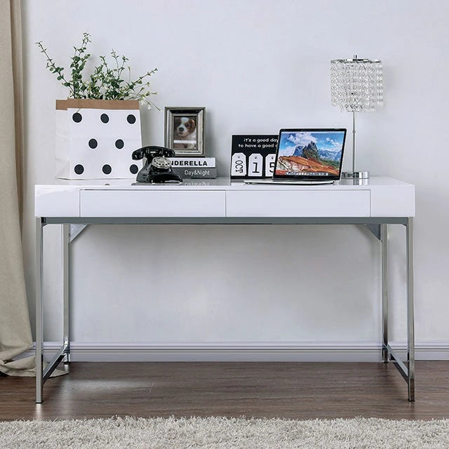 Loke White/Chrome Computer Desk - Dream Home Furniture & Mattress (Waite Park, MN)