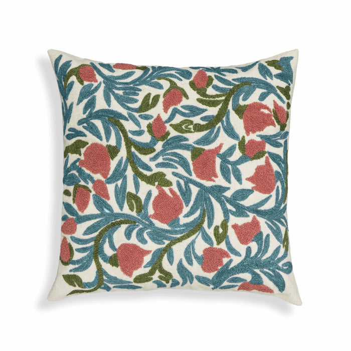 Tulip 20" Embroidered Floral Wool Square Throw Pillow Cover