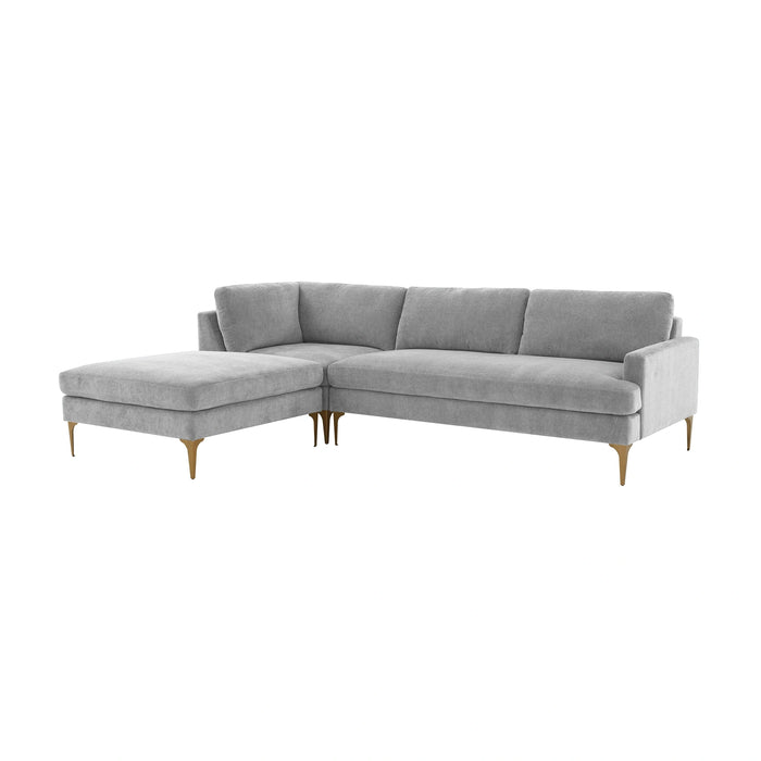 Serena 3-Piece Performance Grey Velvet Chaise Sectional