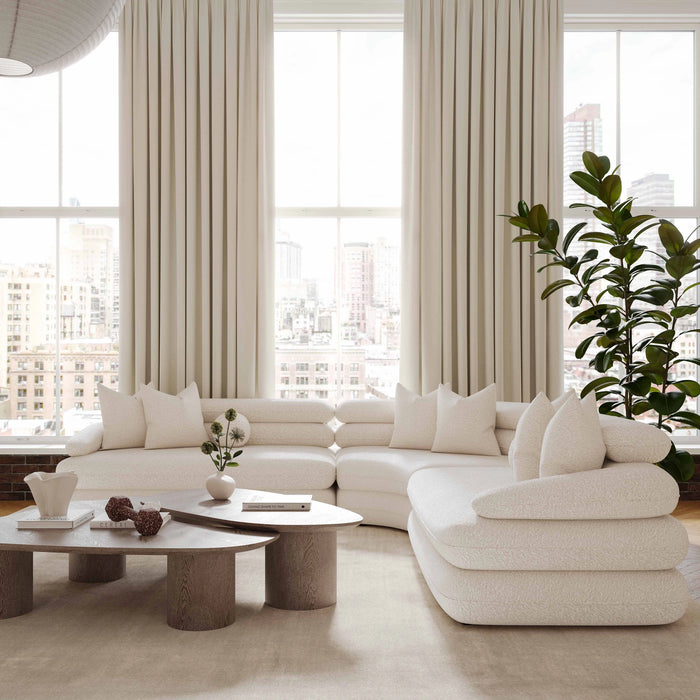 Lulu 3-Piece Cream Performance Boucle Modular Curved L-Sectional
