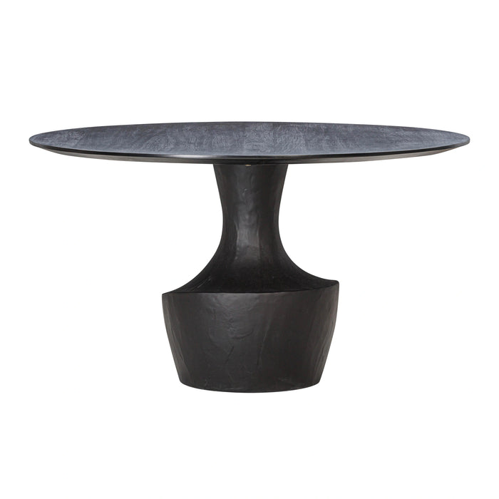 Gevra 54" Black Acacia & Faux Plaster Round Dining Table