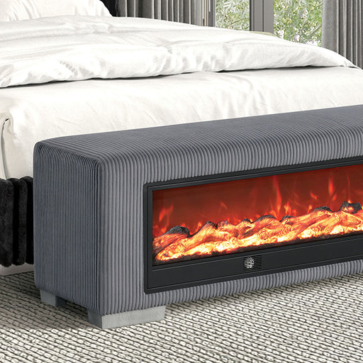 Elnath Bench w/ Visual Wood Log Fireplace Gray - Dream Home Furniture & Mattress (Waite Park, MN)