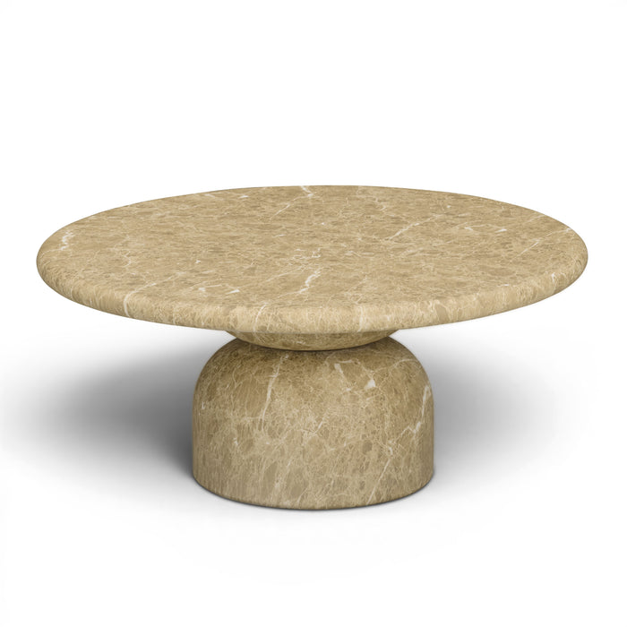 Cynthia 36" Faux Travertine Concrete Indoor/Outdoor Coffee Table